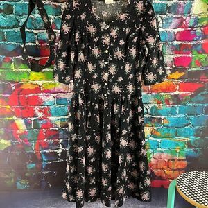 Vintage 80s Floral Eber SF Dress  Bows Garden Tea Party Cottagecore Belted Size